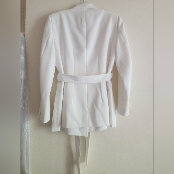 Zara Collection co-ord set Tie-belt blazer+pants white/ecru sz L NWT NO LOW BALL - Picture 3 of 11